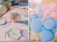 there are balloons and flowers on the table