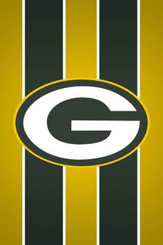 the green bay packers logo on a yellow and black striped background