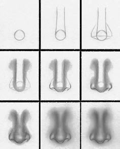 six different stages of drawing the nose