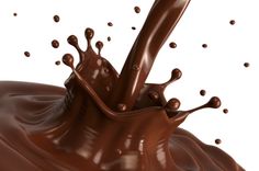 chocolate splashing into the camera on a white background