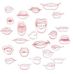 various lips drawn in red pencil on white paper