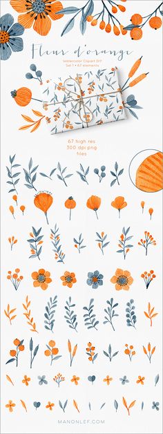 an orange and blue floral pattern on white paper with the words love story written in it