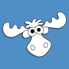 a cartoon moose with big eyes and large antlers on it's head, against a blue background