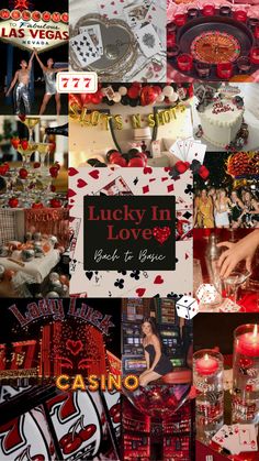 lucky in love book to game collage with casino theme and red candles on the table