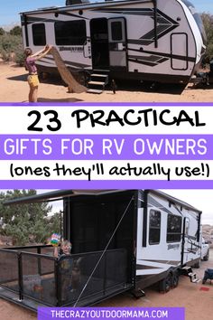 an rv with the words, 23 practical gifts for rv owners