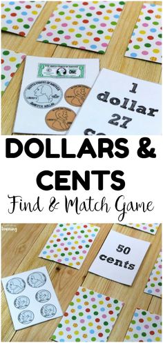 dollar and cents game for kids to play on the floor with polka dot paper, which is