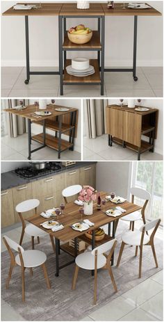 the kitchen table is made out of wood and metal