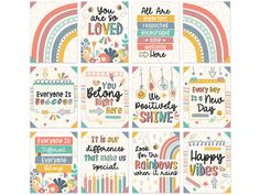 six different greeting cards with the words, everyone is happy and rainbows are everywhere