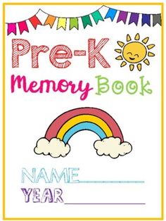 a book cover with the words prek memory book on it and a rainbow in the background