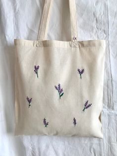 Support small business embroidery tote bag embroidered personalised bags cool tumblr cute pinterest aesthetic lavanda fiori lavander flower Clothes Embroidery Diy, Best Tote Bags, Diy Embroidery Designs, Embroidered Tote Bag, Pola Sulam