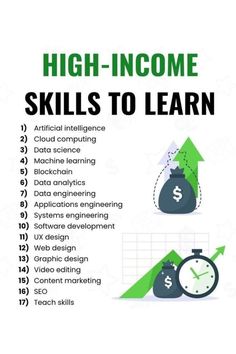 a poster with the words high - income skills to learn