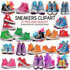 sneakers clipart with different colors and sizes