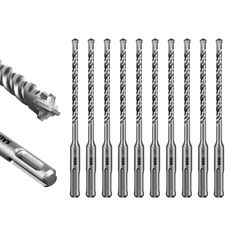 an assortment of drills and tools are shown in this image, including one screwdriver