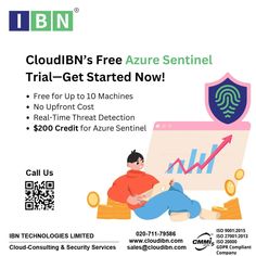 a flyer for cloudin's free azure sentnet trial get started now with an image of a man sitting on a couch