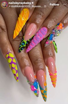 Wild Nails, Freestyle Nails, Colorful Nails, Gel Nails Diy, Dope Nail Designs, Exotic Nails, Acrylic Nails Coffin Pink, Rose Nails