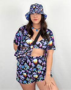 Shroomin Black Recycled Shorts, Athletic Shorts, - One Stop Rave Tshirt Club Outfit, Lesbian Rave Outfit, Funny Rave Outfits, Goth Music Festival Outfit, Midsize Rave Outfits, Edc Rave Outfits Plus Size, Mushroom Rave Outfit, Comfortable Festival Outfits, Comfy Festival Outfit