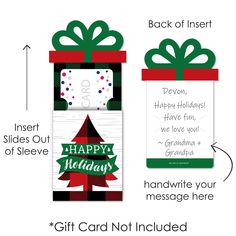 a gift card with the words happy holidays on it and an image of a christmas tree