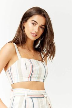 Cami Outfit, Color Filter, Princess Seams, Cropped Cami, Top Crop, Forever21 Tops, Striped Crop Top, Crop Top Blouse, Women Shirts Blouse