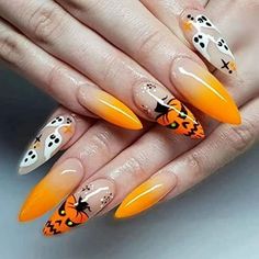 24 Pcs Halloween Fake Nails Long with Ghost and Pumpkin DesignsAlmond Shaped Halloween Press on Nails Glossy Full Cover Glue on Nails with Halloween Funny Design for Women Girls Nail Type, Coffin Press On Nails, Fake Nails With Glue, Nail Art Supplies, Stick On Nails, False Nail, Nail Arts