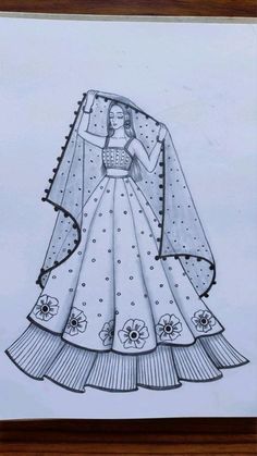 a drawing of a woman in a wedding dress