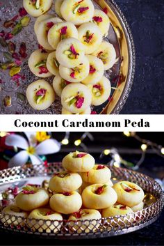 coconut cardamon peda is served on a plate