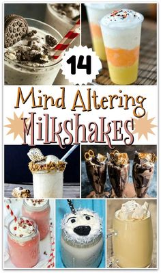 the cover of 15 tasty milkshakes with pictures of different drinks and desserts