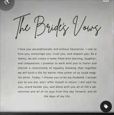 the bride's vows is written in cursive writing