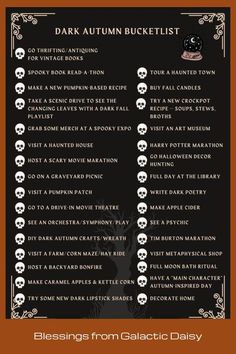 This is a great bucket list of items to consider as Fall continues. Places to go to, sights to see, fun to be had, and experiences to be had. 30 Bucket List, Halloween Bucket List, Read A Thon, Fall Playlist, Drive In Movie Theater, Bucket List Ideas