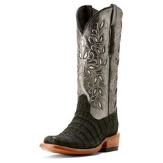 A modern take on tradition for today's cowgirl, this metallic boot is a stunner. Vintage-inspired floral inlays cover the shafts, while the foot is wrapped in gorgeous suede caiman belly. Perfect for taking names in the arena or turning heads around town. Futurity Silk Western Boot | Product Features : 0 : ATS® technology provides ergonomic support on uneven terrain, 1 : TekStep provides toe-to-heel cushion for comfort, 2 : Removable Pro Performance insole for cushioning and shock absorption, 3 Metallic Boots, Heel Tap, Western Boot, Vegetable Tanned Leather, Western Boots, Individual Style, All Colors, Product Features, Vintage Inspired