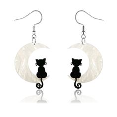 PRICES MAY VARY. Star moon Cat Earrings - Made of high quality plastic and resin, without any allergic ingredients, non-toxic and harmless, wearing Star-moon Cat earrings will make you more praise in the crowd. Halloween Cat Earrings - They are the right size, light and clever design, elegant and stylish, wear cat earrings to make you stand out on Halloween or everyday. Cat Moon Earrings--These funny acrylic cat earrings are designed with black cat,moon,star,punk and vintage style,great jewelry Cat On The Moon, Black Cat Earrings, Cat Moon, Moon Cat, Halloween Moon, Presents For Women, Pink Animals, Animal Cat, Cat Halloween