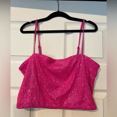 This Is The Most Sparkly Top! I Purchased It For A Taylor Swift But Ended Up Going With Another Outfit. It’s Bright And Perfect For A Night Out! Brand New-Never Worn! Pink Sparkly Top, Barbie Costumes, Black Leather Crop Top, Hot Pink Top, Cream Crop Top, Belly Shirts, Leather Crop Top, Hot Pink Tops, Barbie Costume