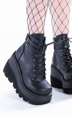 SHAKER-52 Black Vegan Leather Platform Ankle Boots-Demonia-Tragic Beautiful Botas Grunge, Camel Ankle Boots, Punk Festival, Demonia Boots, Goth Boots, Gothic Boots, Demonia Shoes, Gothic Shoes, Cute Shoes Heels