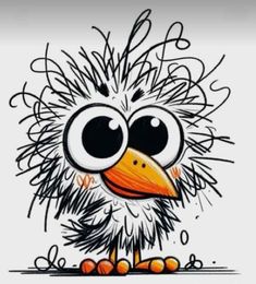 a drawing of an angry bird with big eyes and feathers on it's head