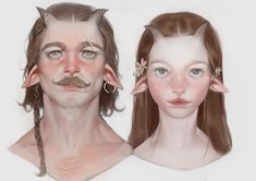 two people with horns and piercings on their ears are shown in this digital painting