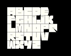 the letters are made up of squares in white and black, as well as some type of font