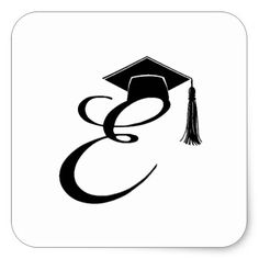 a black and white graduation cap with the letter g on it's front square sticker