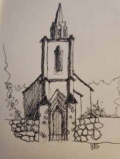 a drawing of a church with a steeple