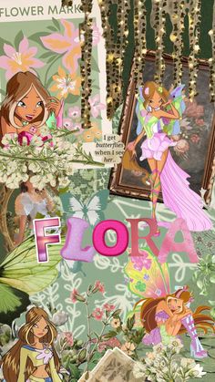 a collage of flowers and fairy pictures