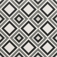 a black and white pattern with diamond shapes on it's sides, as well as squares in the middle