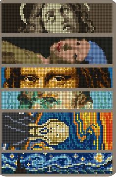 the four faces of famous artists are depicted in this mosaic art piece, which is made out of legos