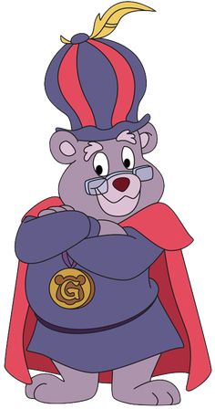 a cartoon bear dressed as a super hero with his arms crossed and wearing a cape