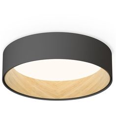 a black and wood ceiling light fixture