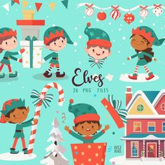 christmas elves clipart set for commercial use