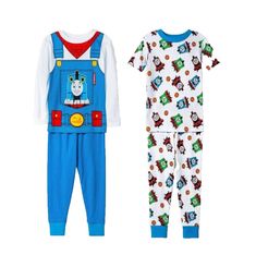 This four-piece pajama set features everyone's favorite train, Thomas! With long and short sleeve options, this set is perfect for any season. The pullover closure and jersey fabric make it comfortable and easy to wear, while the vibrant multi-color design and train theme add a playful touch. Made of 100% cotton, this set is perfect for your little boy to snuggle up in for a good night's sleep. Available in size 18M, these pajamas are a must-have for any Thomas & Friends fan. New in package. Thomas The Train Pajamas, Cotton Sleep Sets With Character Print, Cotton Bedtime Sets With Character Print, Cotton Sets With Character Print For Pajama Party, Cotton Sleepwear Sets With Character Print, White Crew Neck Sets With Cartoon Print, White Crew Neck Set With Cartoon Print, Crew Neck Cartoon Print Set For Playtime, Playful Crew Neck Sets For Sleepover