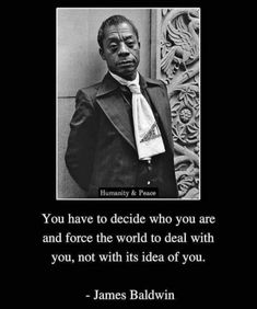 a man in a suit and tie with a quote from james baldwin on the image