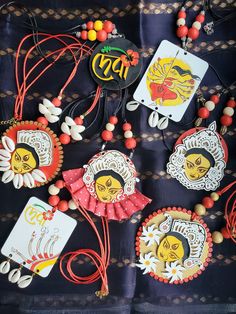 These handmade and hand-painted wooden jewelry sets are inspired by the vibrant and joyous festival of Durga Puja. These are excellent addition to your traditional/ethnic outfits. Adorable and thoughtful gifts, too for your dear friends! All necklaces are ~12 inches long, with adjustable extensions. Pendants are 3-4 inches. Earrings are 1.5 inches long, 1 inch round. Durga Puja Jewellery, Durga Jewellery, Luxury Handmade Jewelry For Puja, Durga Puja Craft, Hand Painted Necklace, Dancers Art, Laser Cut Earrings, Durga Puja, Hand Painted Earrings