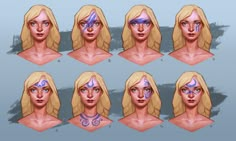 the face and head of a blonde haired woman with different angles to make it look like she