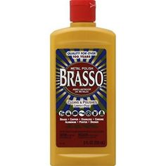 a bottle of brasso liquid on a white background