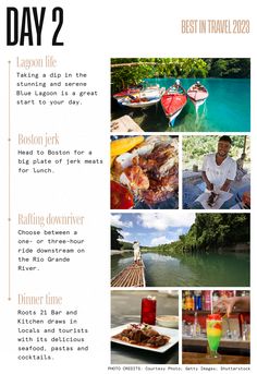 an advertisement for the best travel destination in the world, with pictures of food and drinks