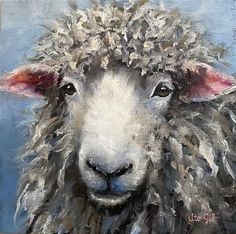 a painting of a sheep on a blue background